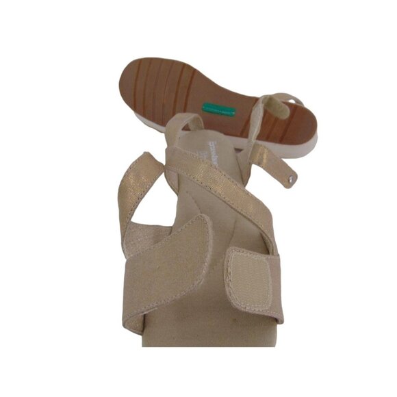 Grasshoppers Leah Two Strap Sandals 9.5 W Wide Gold Linen Textile Shoes - Picture 12 of 14